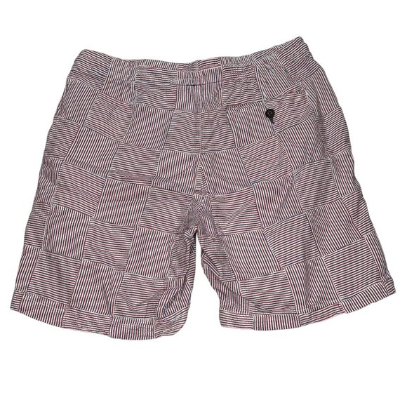 Island Republic Shorts Mens Medium Red White Blue Elastic Waist Casual Striped - Picture 3 of 12